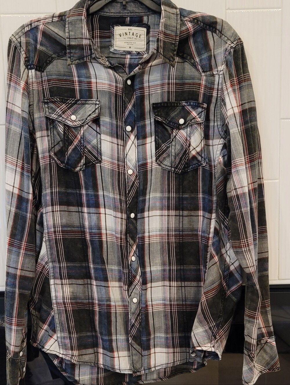 Mens BKE Vintage Plaid Western Shirt Athletic Fit  M
